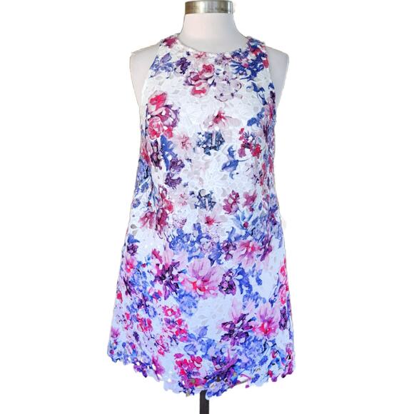 Tahari Dresses & Skirts - Tahari Floral Print Chunky Lace Sleeveless Dress 6 Petite Pink White Purple Blue